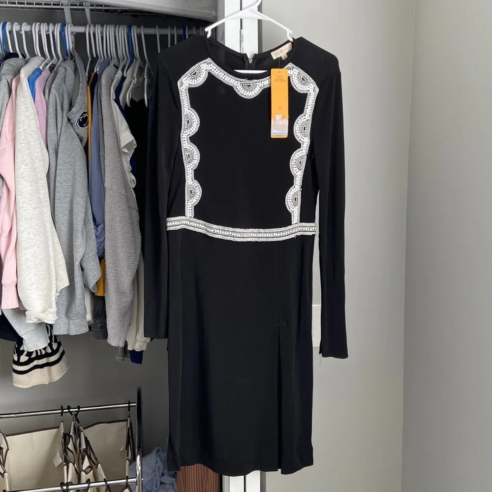 Tory Burch Black Ivory Long Sleeve Dress, flawed
